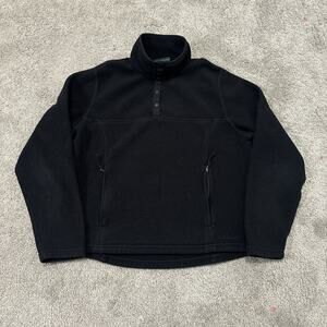 LL Bean Women's Size L Fleece Jacket Quarter 1/4 Snap Pockets Pullover Black